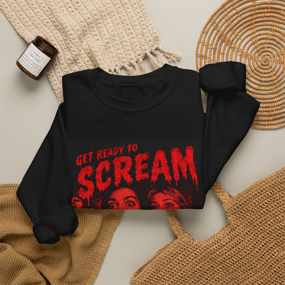 Get Ready to Scream Crewneck Sweatshirt — Retro Paranormal Show Horror Pullover