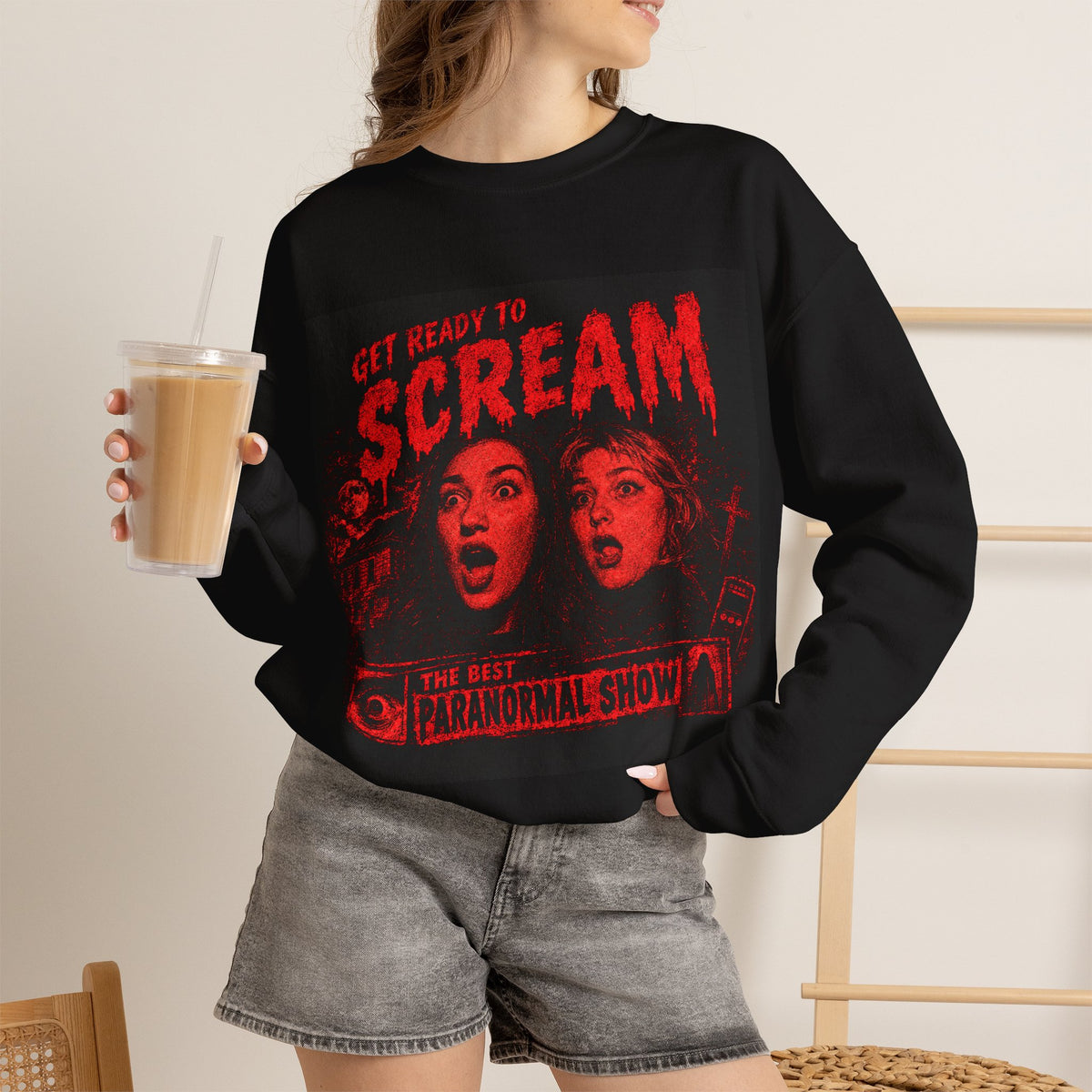 Get Ready to Scream Crewneck Sweatshirt — Retro Paranormal Show Horror Pullover