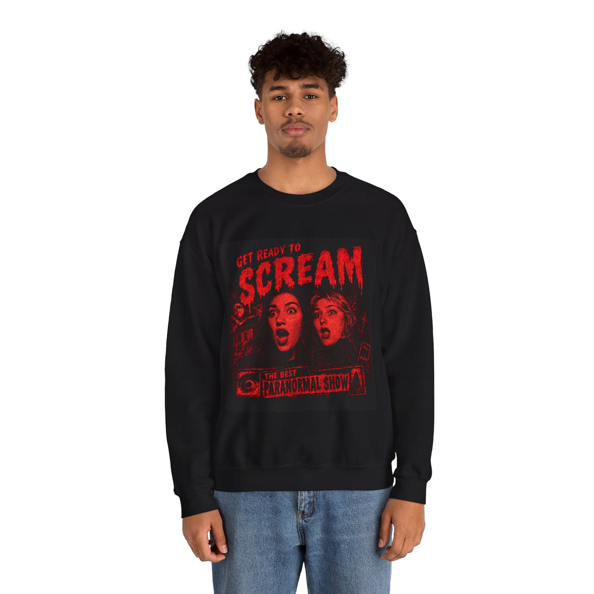 Get Ready to Scream Crewneck Sweatshirt — Retro Paranormal Show Horror Pullover
